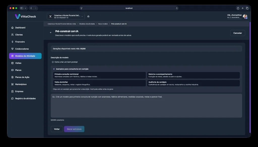 Criação de modelos de checklist com IA no VittaCheck