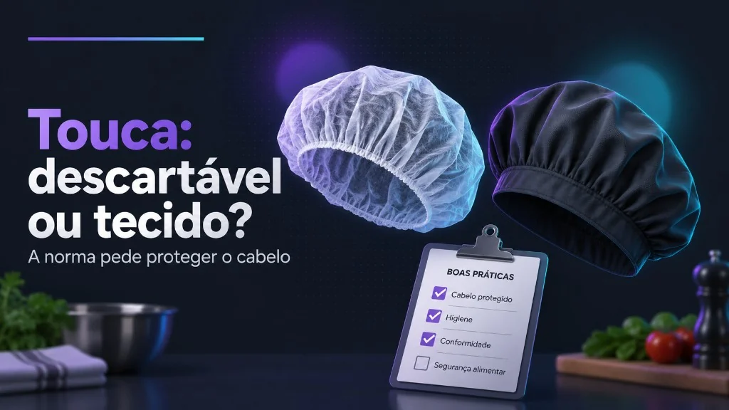 Capa: touca descartável e de tecido com checklist de boas práticas